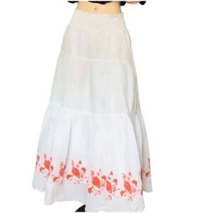 Old Navy Women's White & Dark Orange Cotton Embroidered Lined Tiered Pull On Max